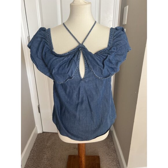 Express Chambray Over the shoulder Keyhole Blouse - M - Picture 2 of 10